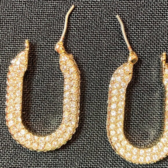 Karl Lagerfeld Paris Gold Tone Crystal Pave Hoop Earrings with Clasp Closure - Picture 2 of 5